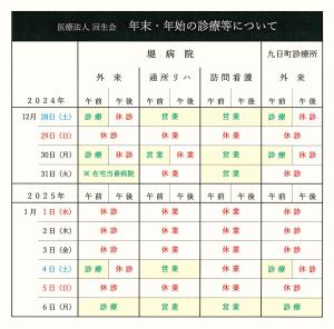 年末・年始の診療等について